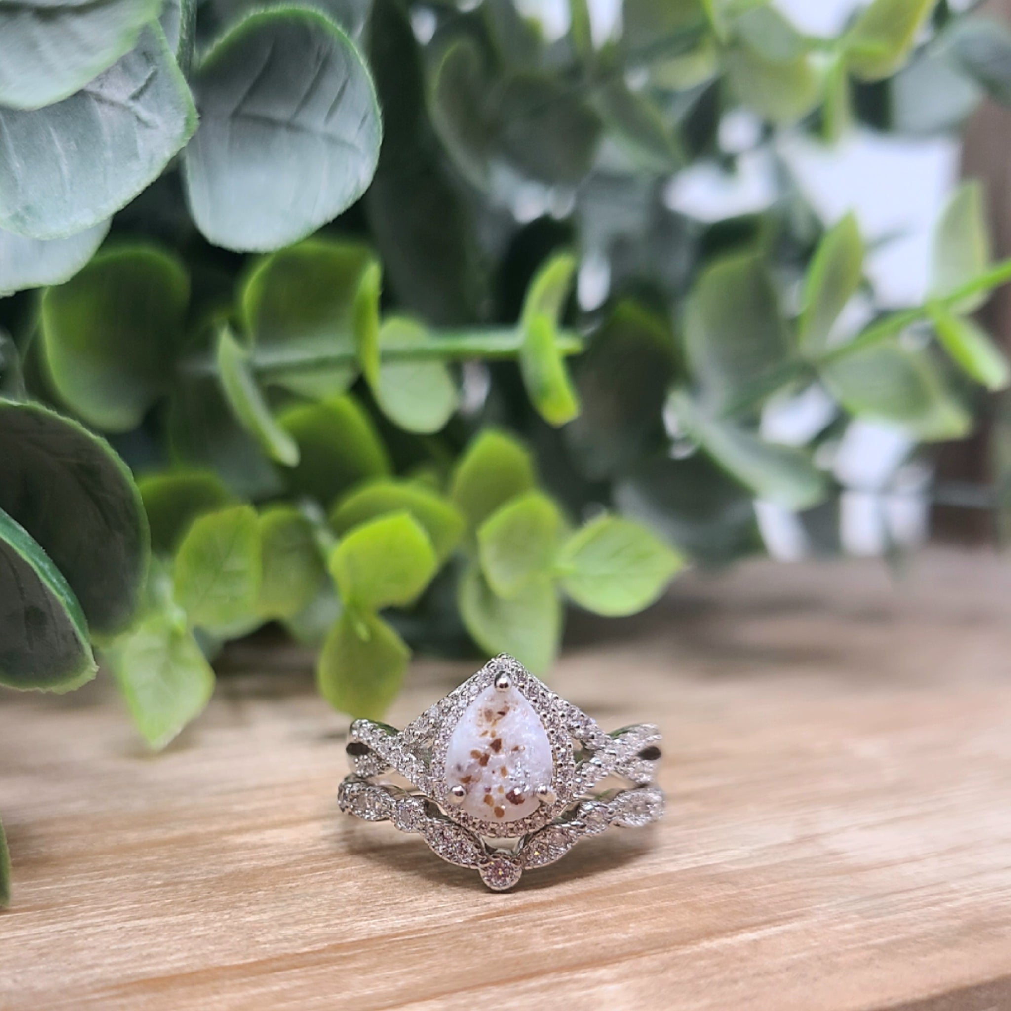 Infinity Teardrop Ring with Chevron Band Milk Moments